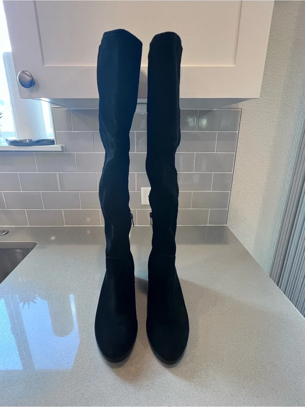 Black Suede Leather Knee High Boots Vince Camuto Sz 8 1/2 Kreesell Braid Detail